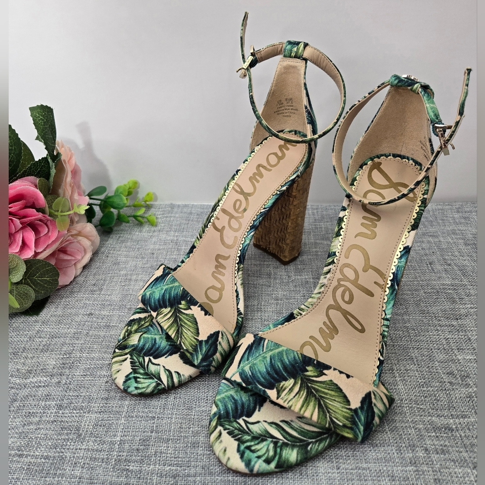 Beautiful‎ Sam Edelman Yaro Palm Print Block Heels, Green, Beige